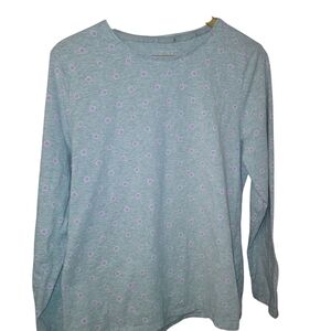 Talbots Top Womens XL Gray Long Sleeve Knit The Tee Pink Polka Dots Shirt